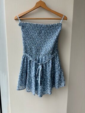 She + Sky Light Blue Floral Smocked Romper